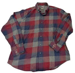 Van Heusen Flex Classic Fit Plaid Flannel Shirt Men’s Large Red Blue.
